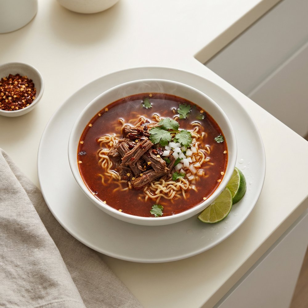 Ramen with Beef Birria Broth