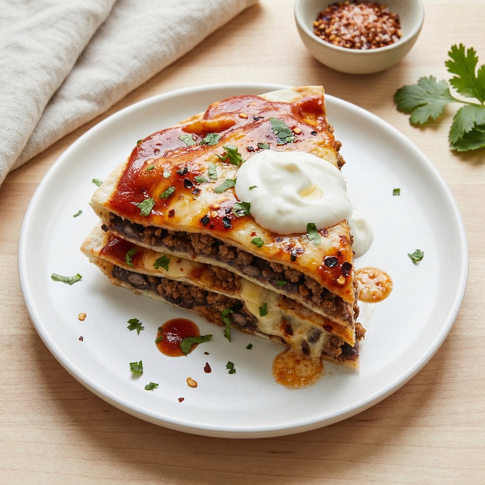 Layered Beef and Bean Enchilada Casserole