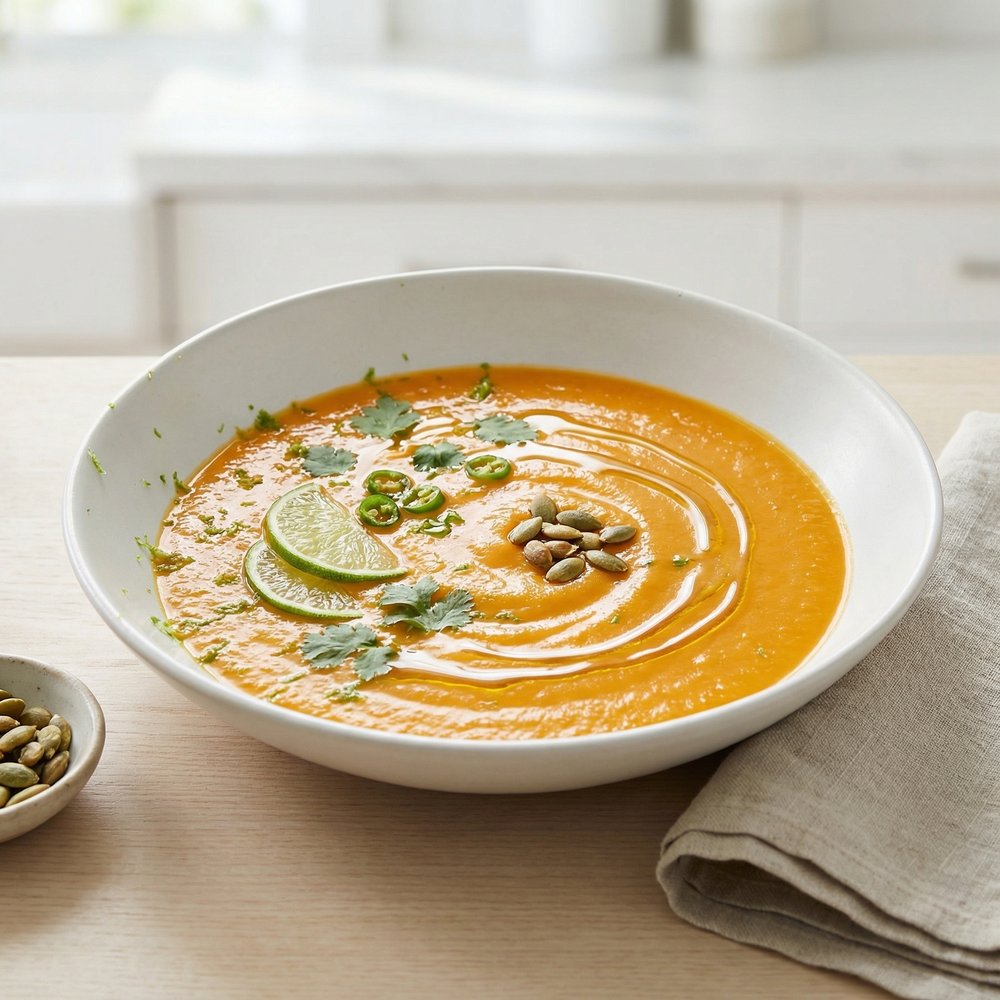 Lime-Chile Carrot Soup with Brown Rice
