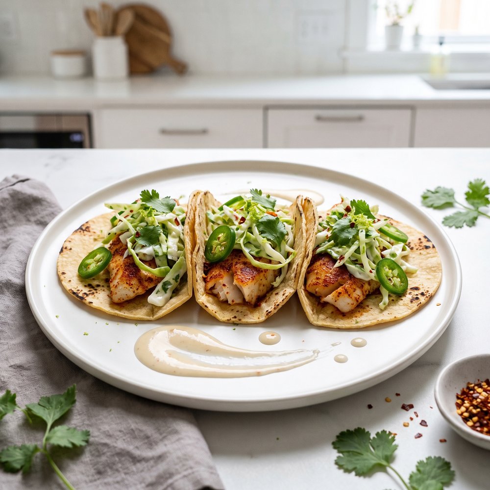 Spicy Fish Tacos with Fresh Lime Sauce