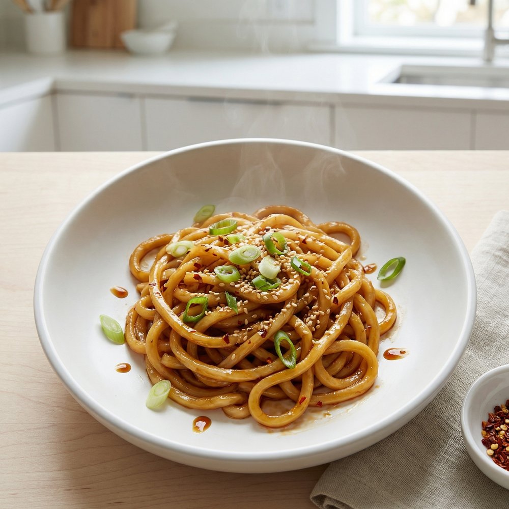 Garlic-Chili Udon with Soy and Hoisin