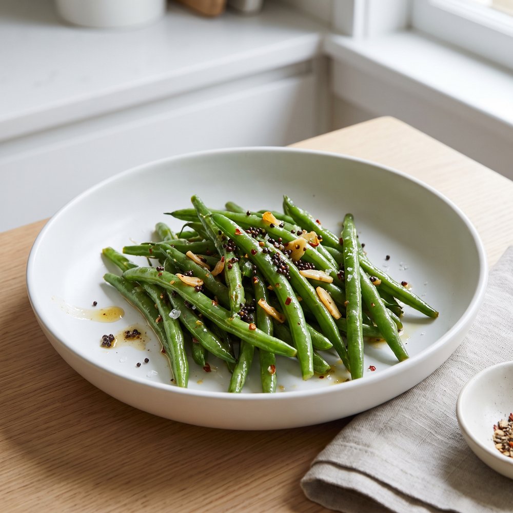 Spicy Indian Green Beans, Gujarati Style