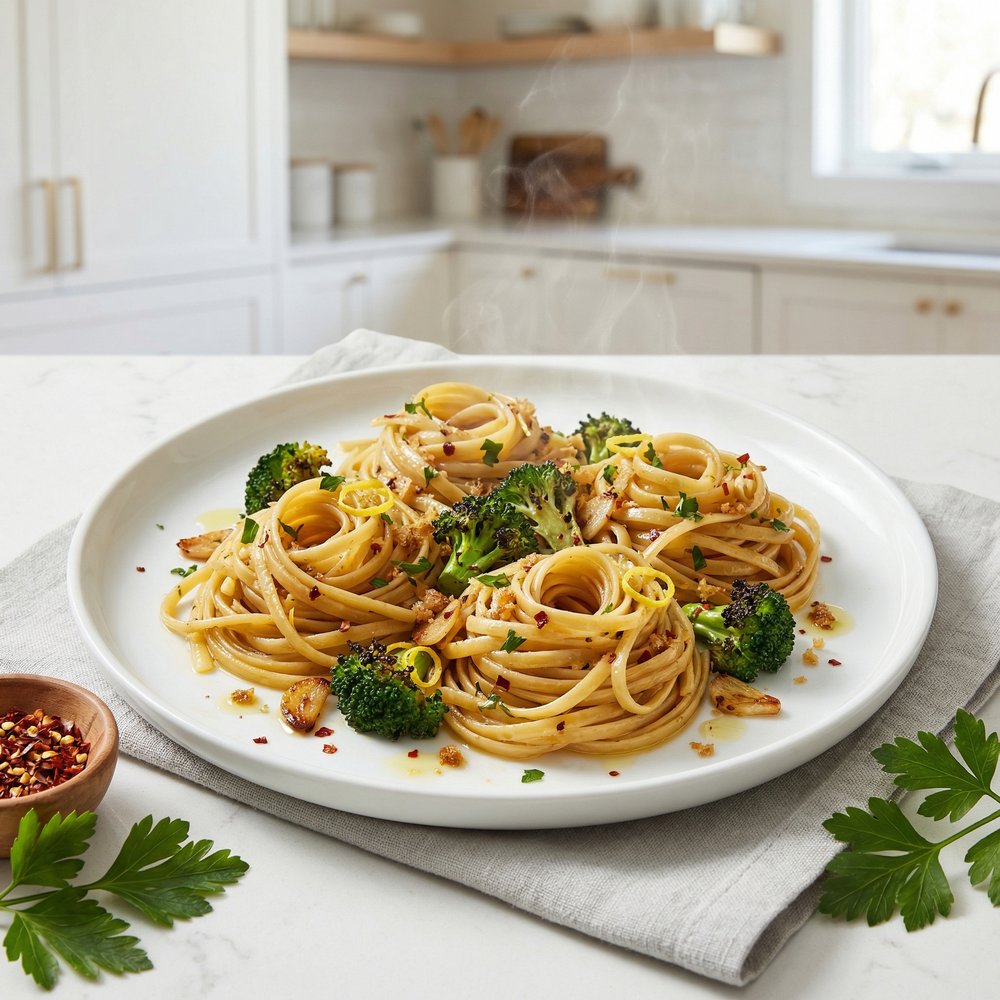 Chili-Flecked Linguine with Broccoli, Anchovies, and Garlic