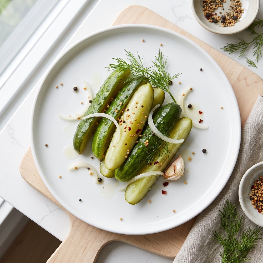 Spicy No-Sugar Refrigerator Dill Pickles