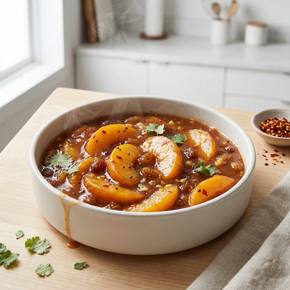 Spiced Peach Chutney with Raisins and Ginger