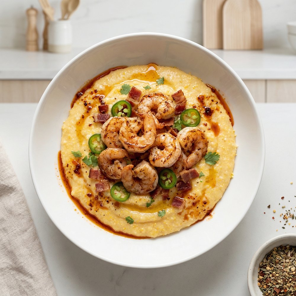 Border-Style Shrimp with Cheddar Grits