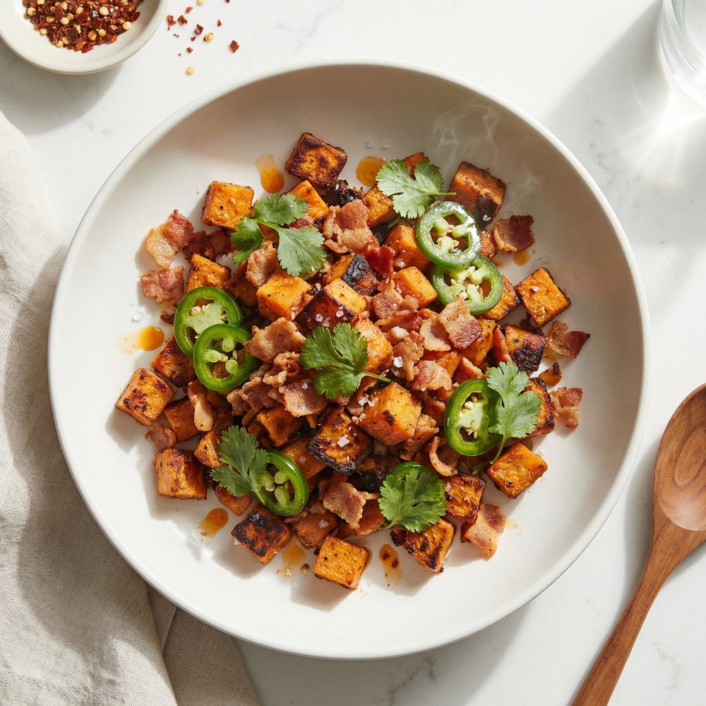 Sweet Potato Jalapeño Hash with Chicken Bacon