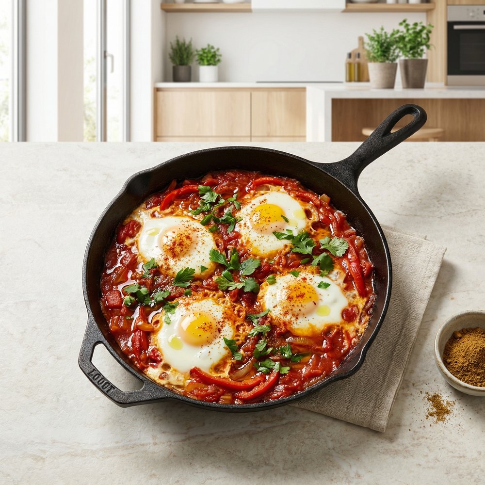 Tomato-Pepper Shakshuka with Poached Eggs