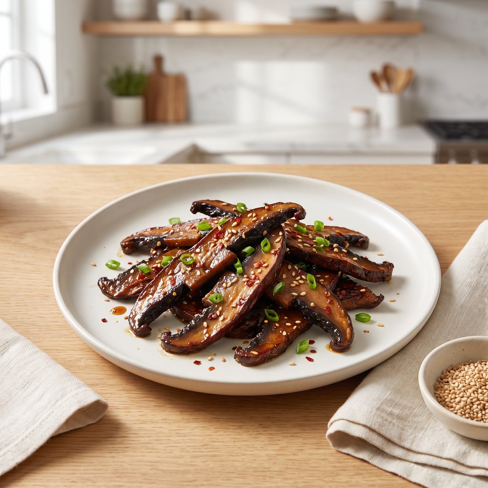 Spicy Vegan Portobello Mushroom Jerky