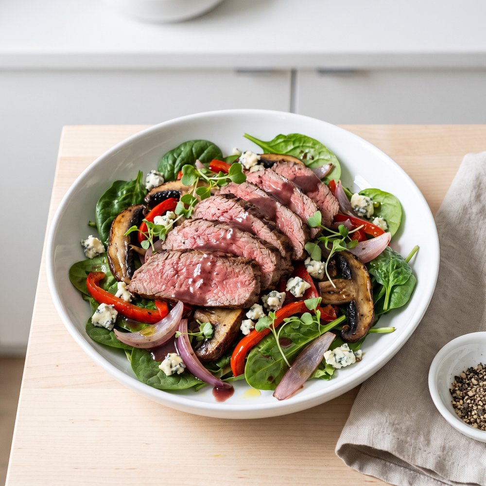 Spinach Salad with Flat Iron Steak