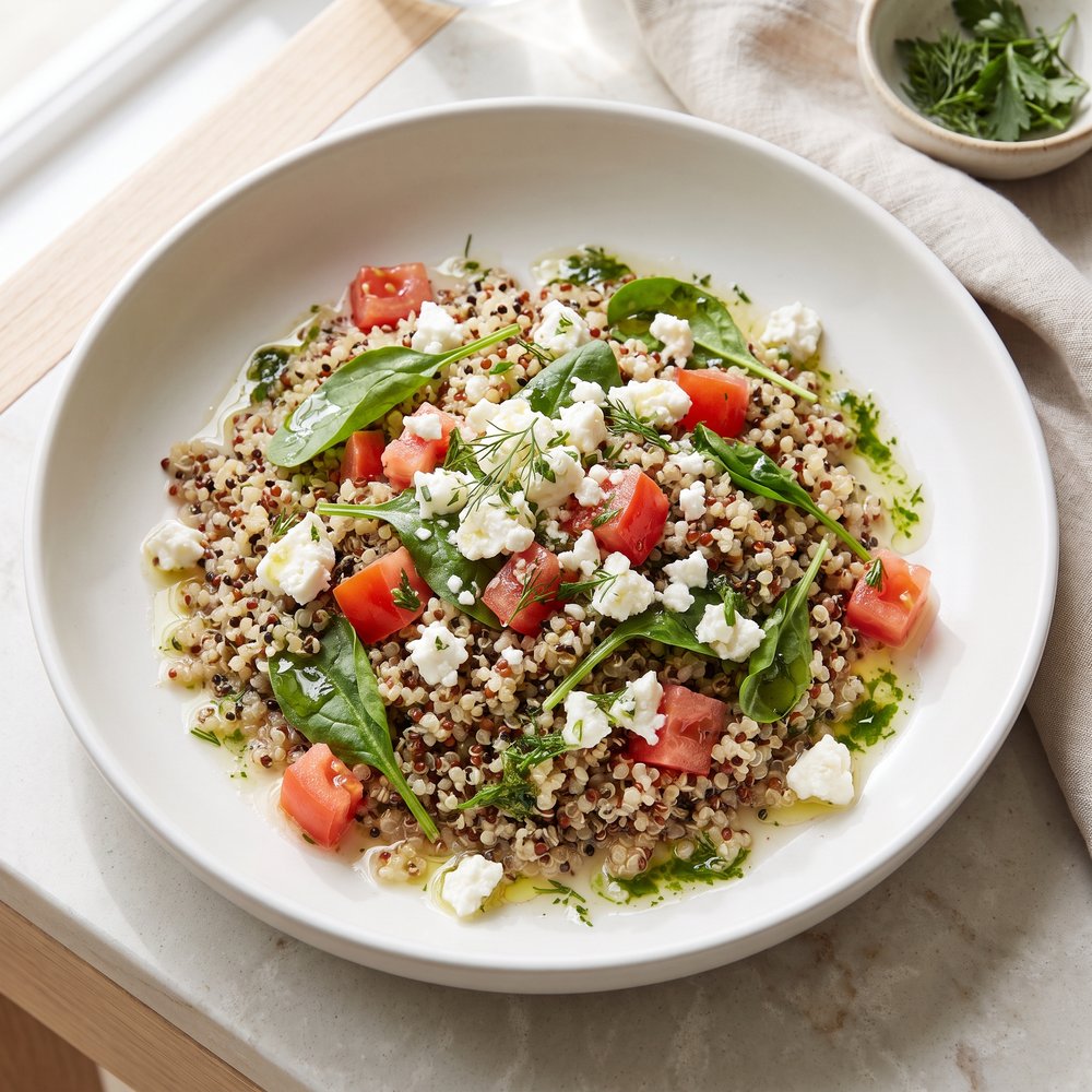 Spinach, Tomato, and Feta Quinoa Salad