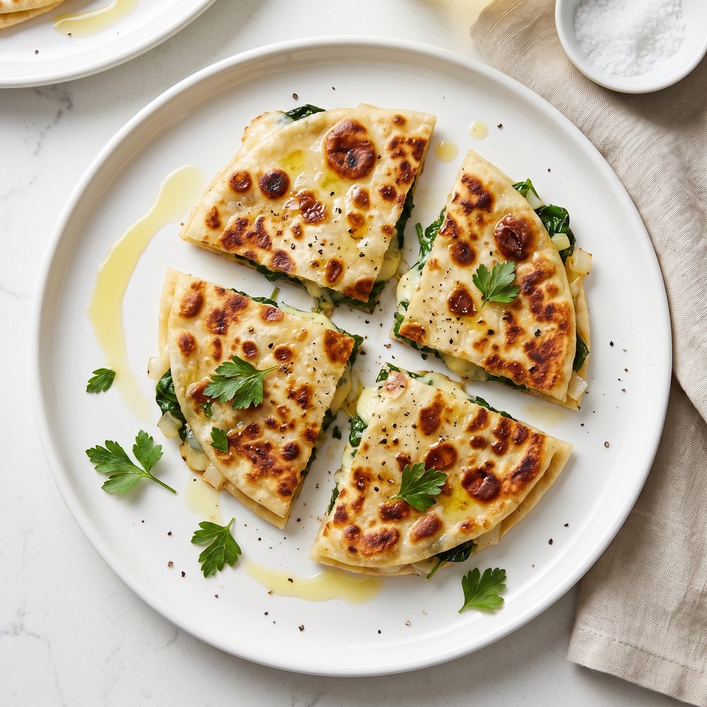 Spinach & Parmesan Gözleme (Turkish Stuffed Flatbreads)