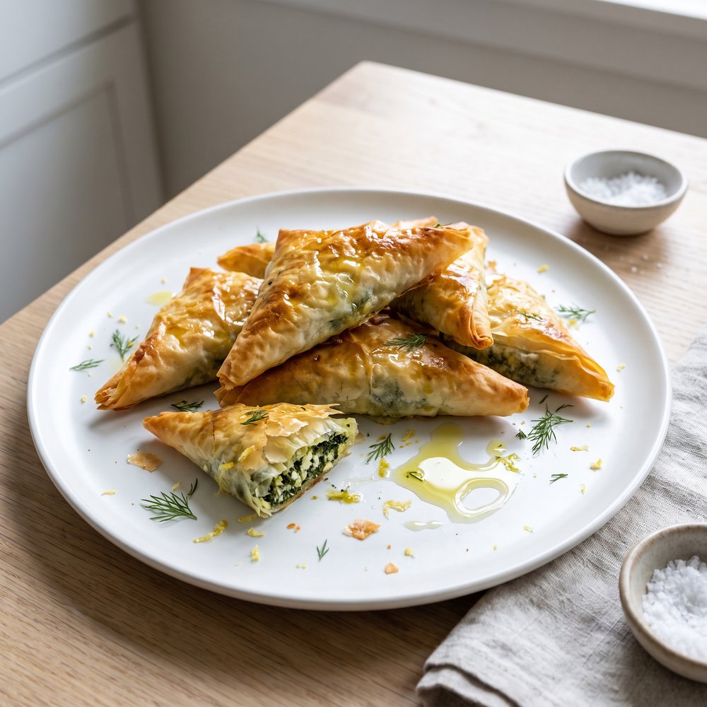 Spinach and Feta Spanakopita Triangles with Phyllo