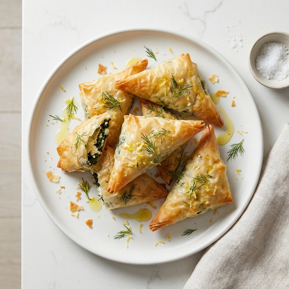 Spinach and Feta Spanakopita Triangles with Phyllo