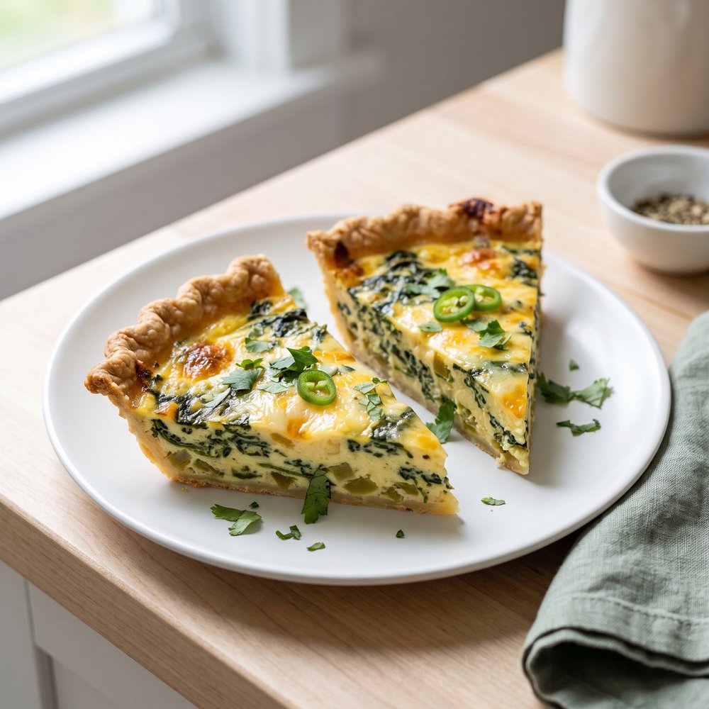 Spinach and Green Chile Cheese Quiche