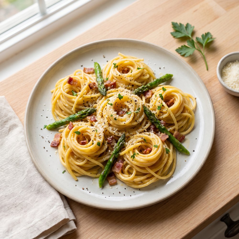 Spring Asparagus Bacon Carbonara