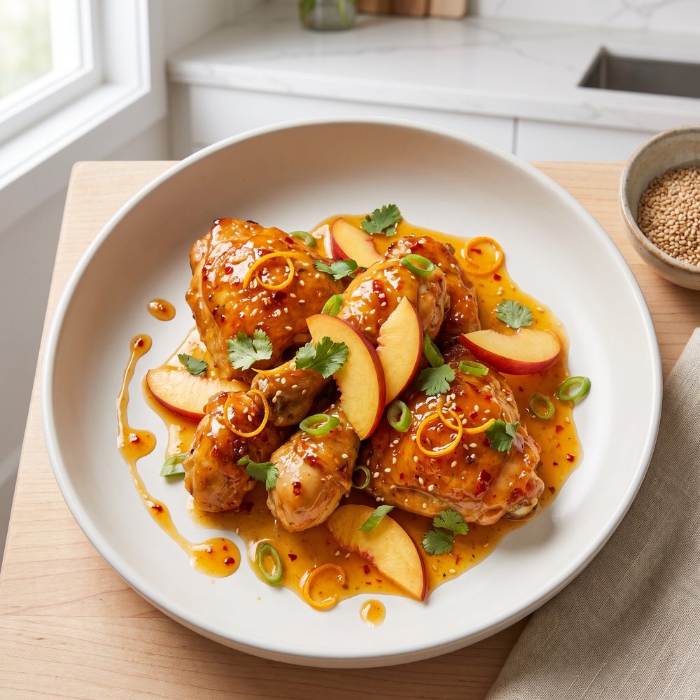 Sticky Orange Chicken with Nectarines