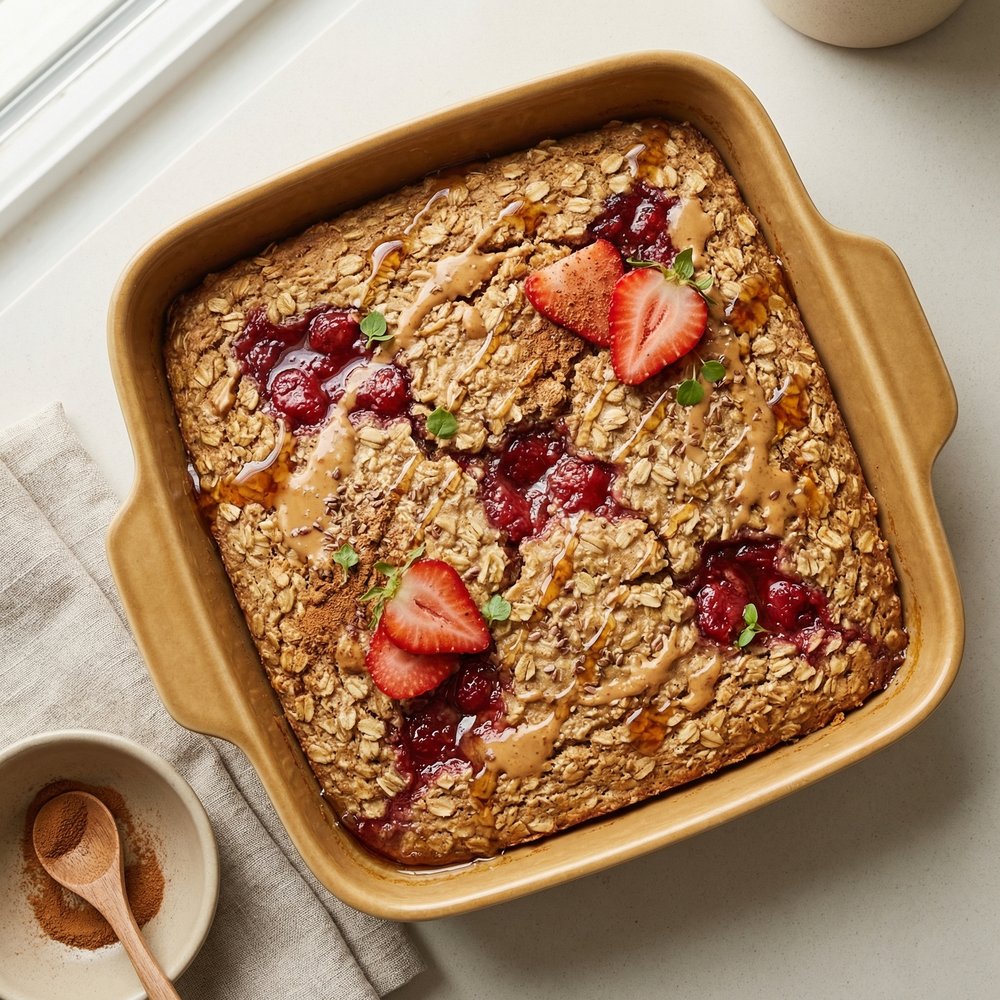 PB&J-Inspired Strawberry Peanut Butter Baked Oatmeal