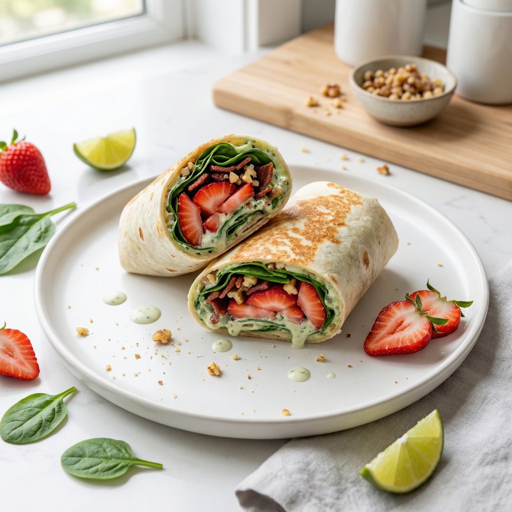 Breakfast Lavash Wrap with Strawberry and Spinach