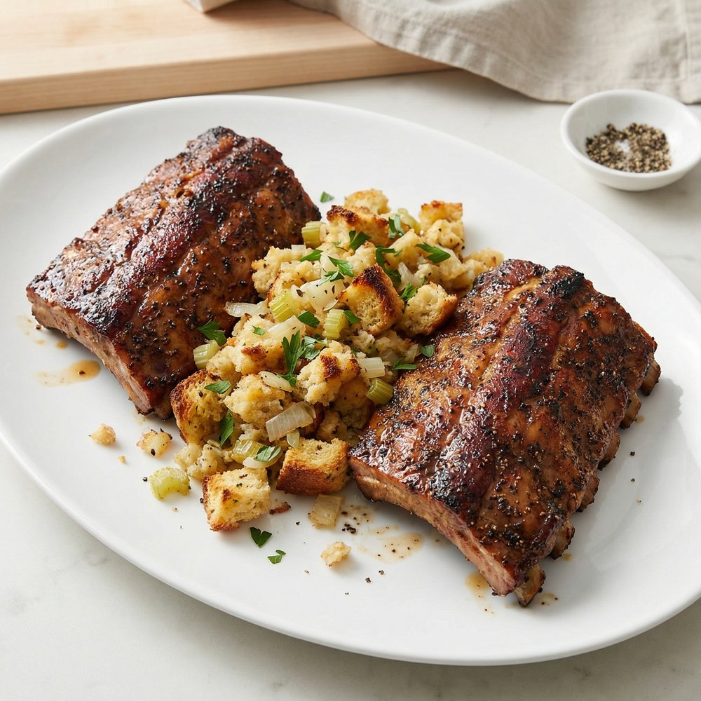 Ribs with Savory Bread Stuffing