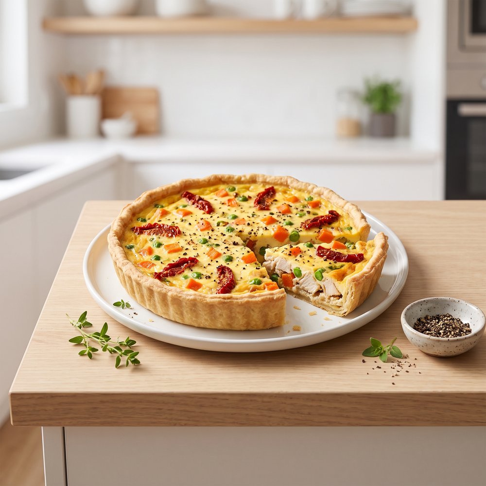 Sun-Dried Tomato, Chicken, and Veggie Quiche