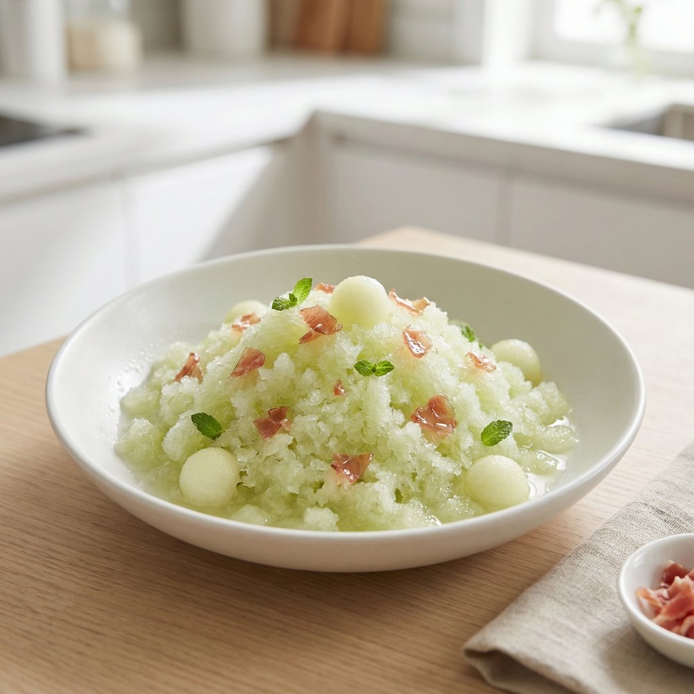 Melon Granita with Candied Prosciutto