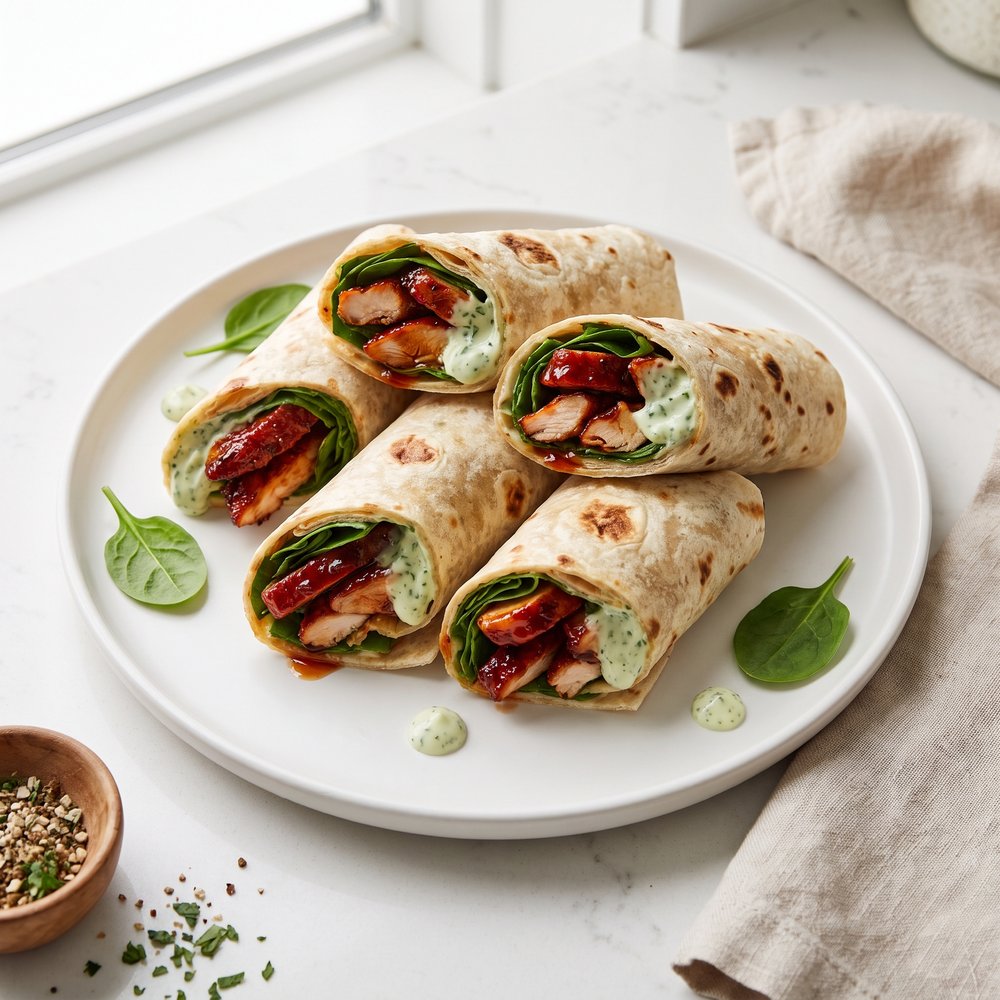 Sweet-and-Heat Chicken Wraps with Cucumber Mayo