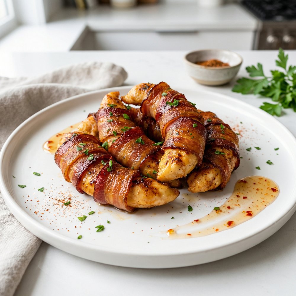 Brown Sugar Chili Bacon-Wrapped Chicken Strips