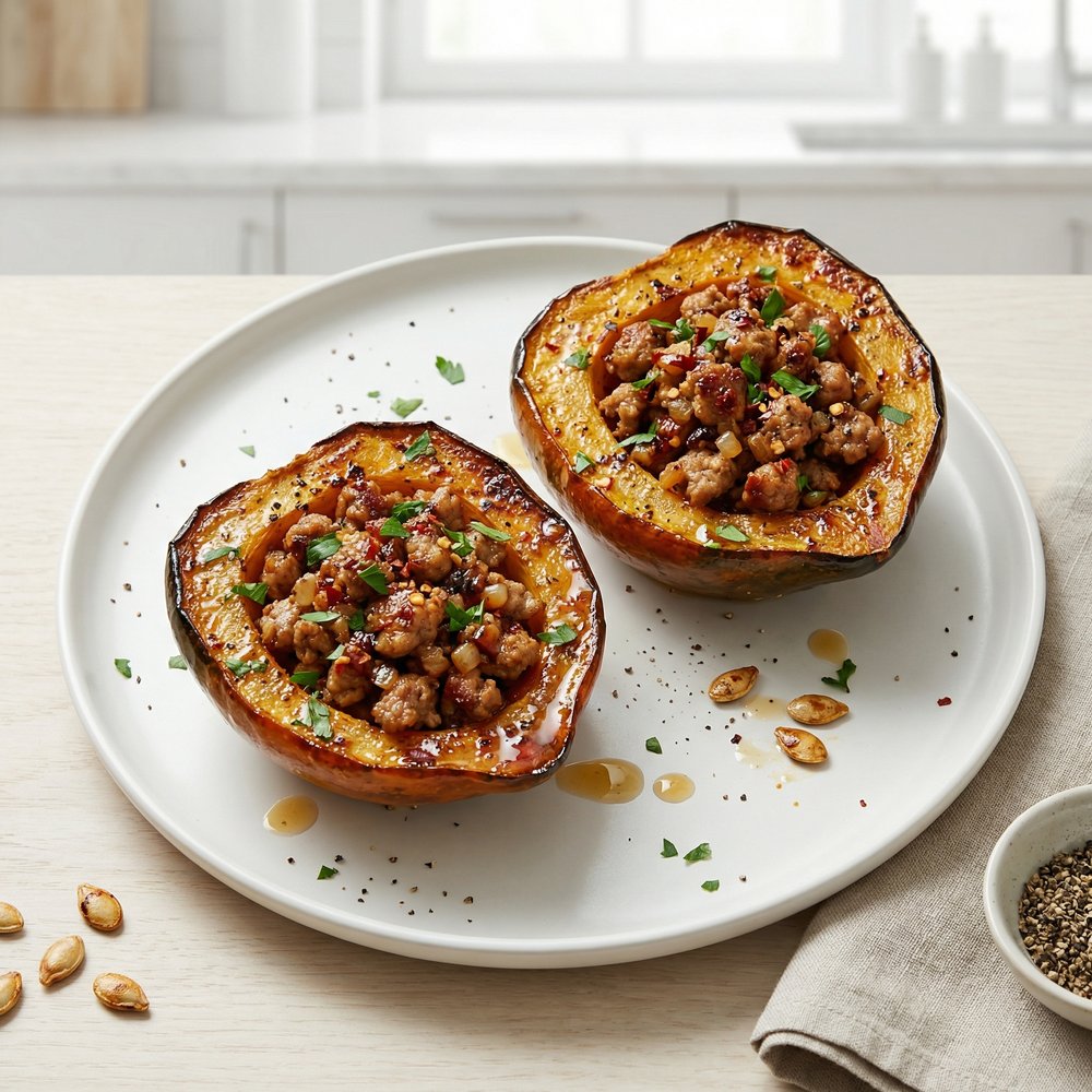 Sweet-Heat Sausage–Stuffed Acorn Squash