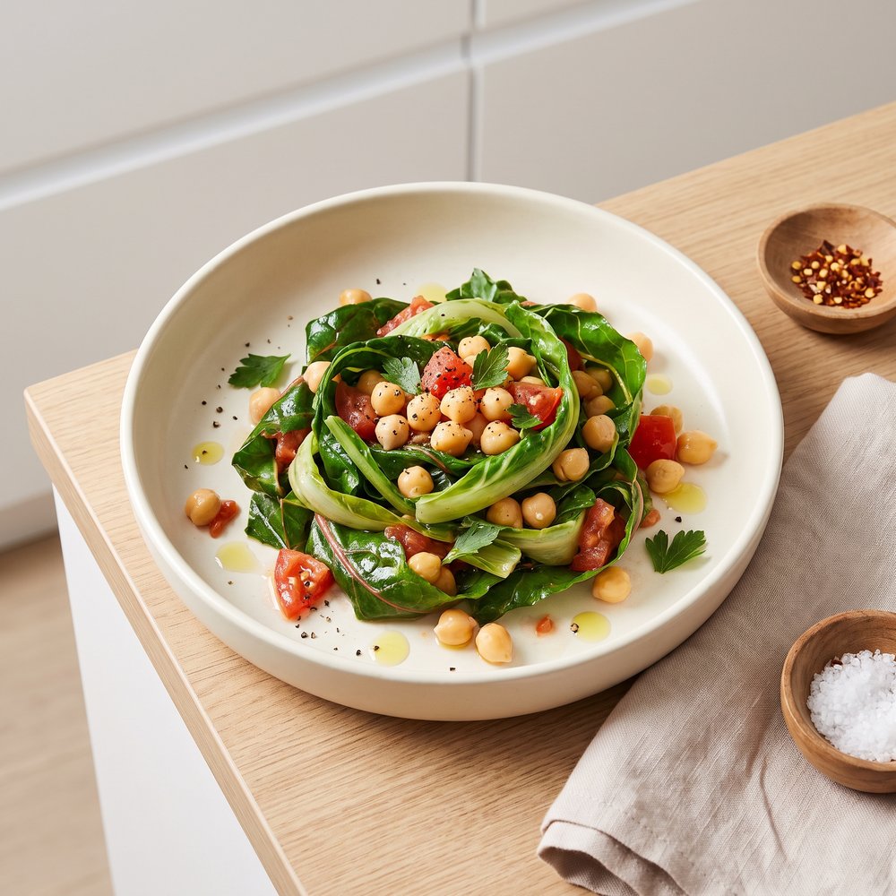 Swiss Chard with Chickpeas and Fresh Tomato