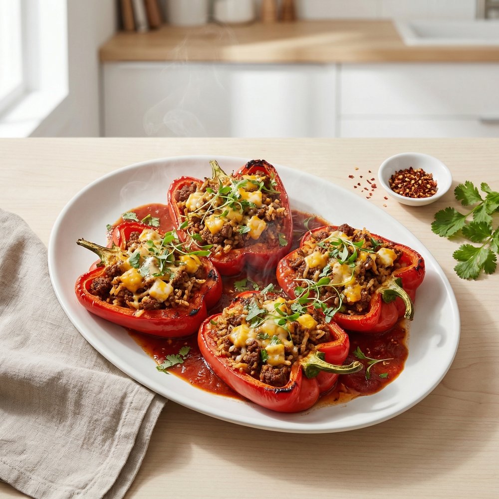 Mexican-Style Beef and Rice Stuffed Peppers