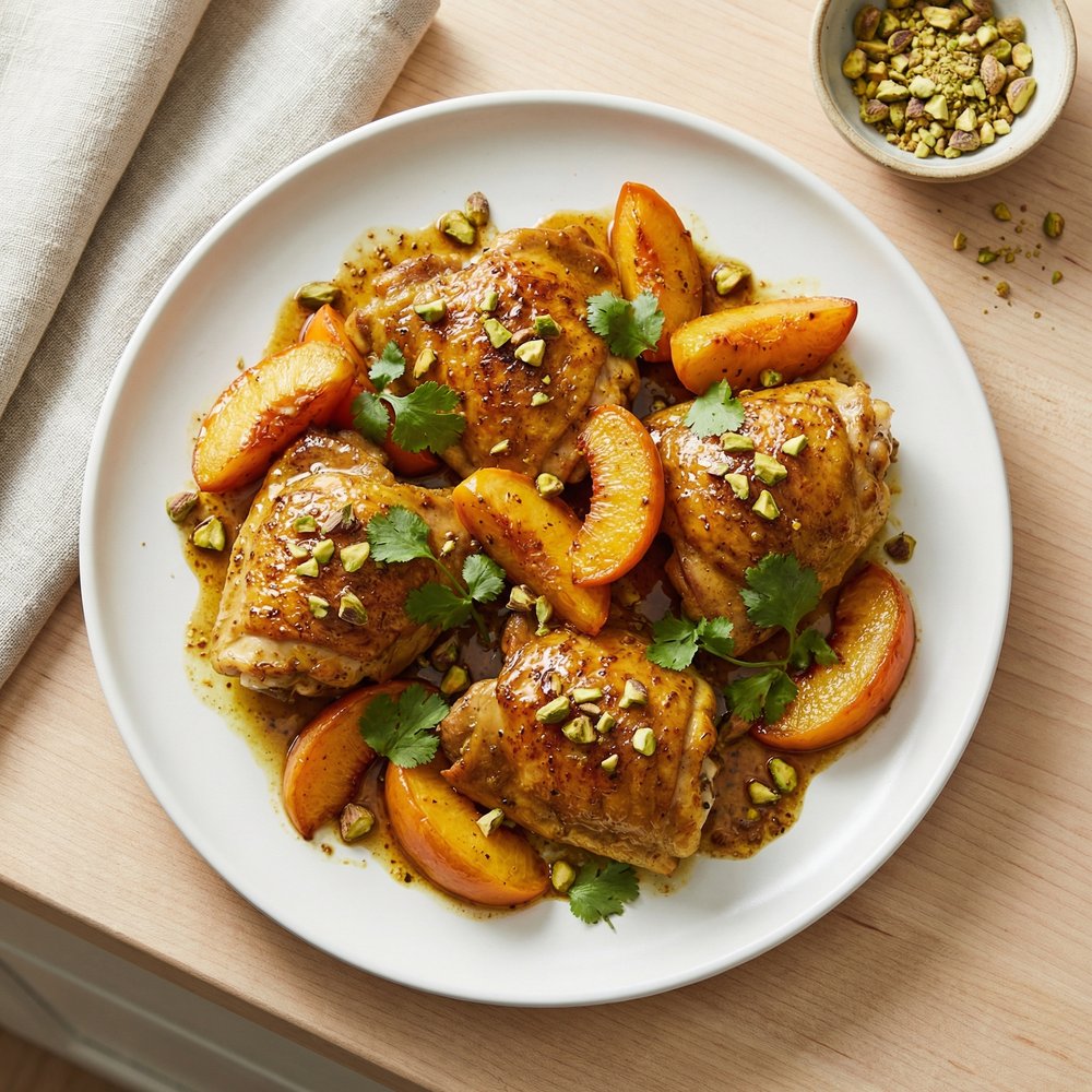Bright Chicken with Pistachios and Stone Fruit