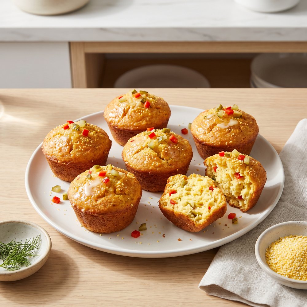 Tangy Dill Pickle Cornbread Muffins