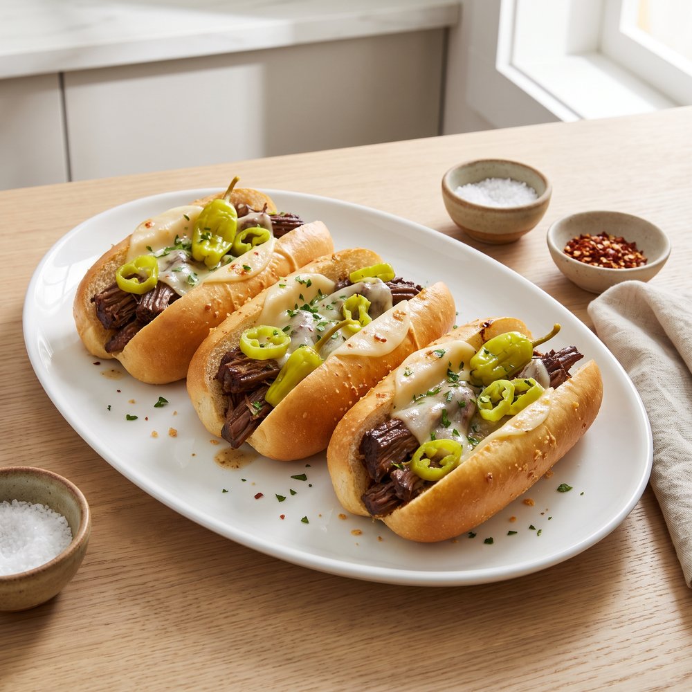 Tangy Pepperoncini Chuck Roast Sandwiches