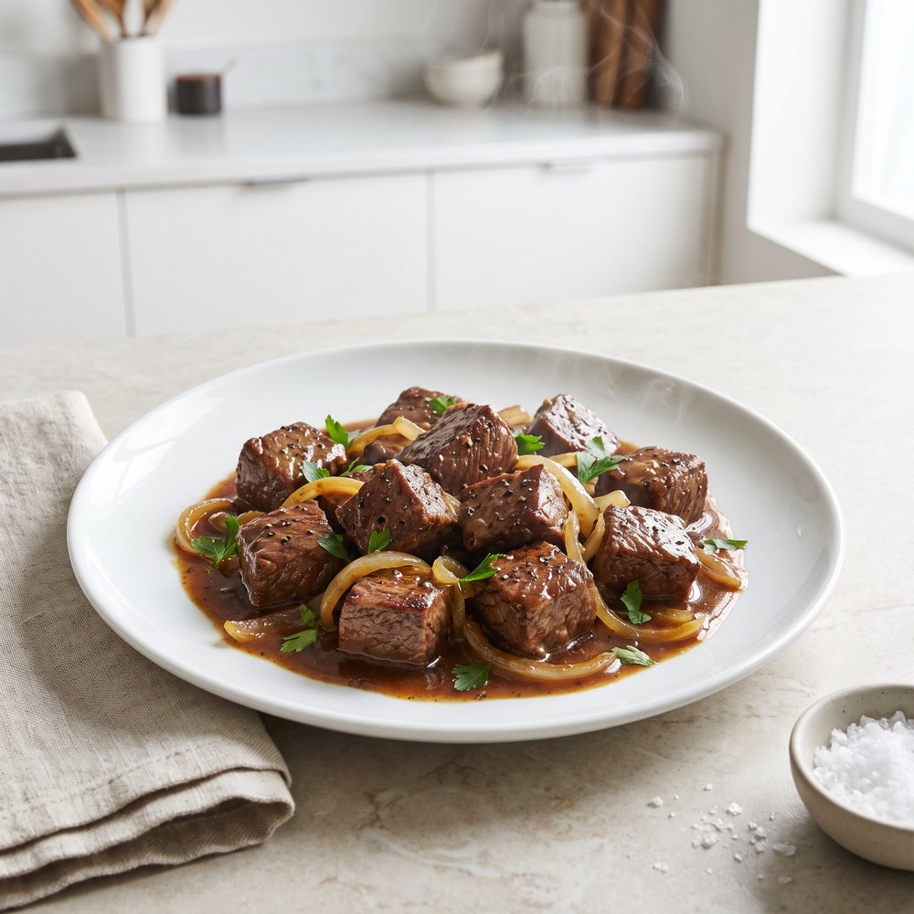 Tender Beef Tips in Rich Gravy