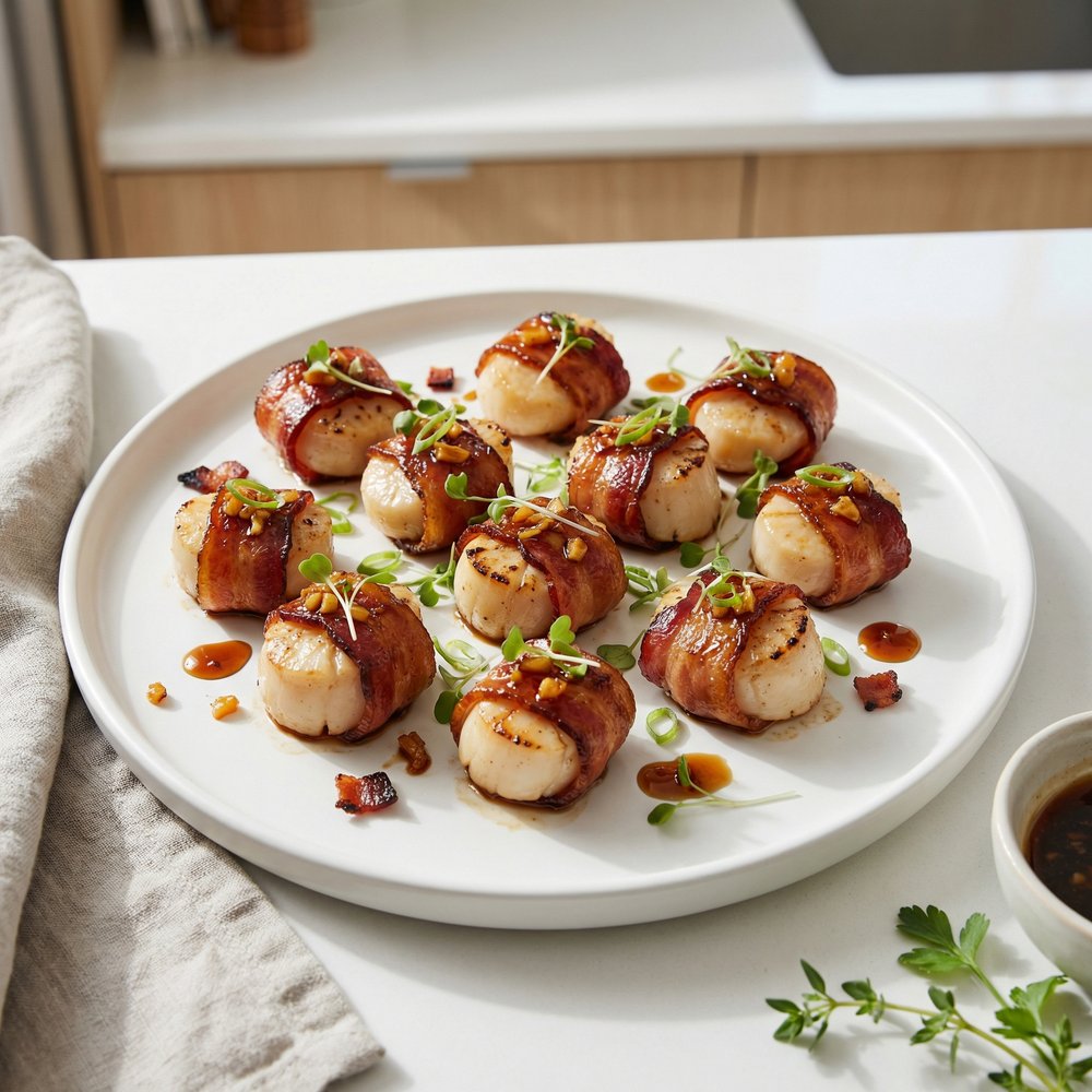 Bacon-Wrapped Scallops with Teriyaki Glaze