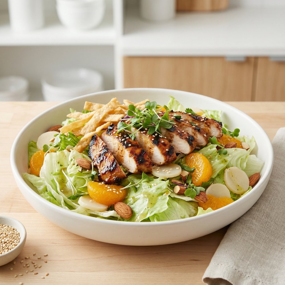 Teriyaki Chicken Salad with Crispy Wontons