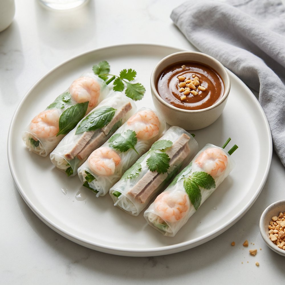 Herb-Packed Thai Basil Fresh Rolls with Hoisin-Peanut Dip