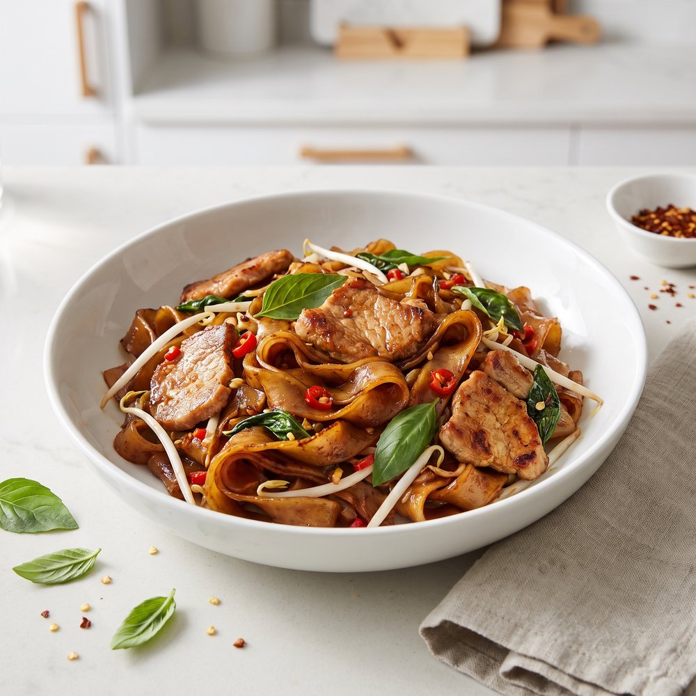 Thai Drunken Noodles (Pad Kee Mao) with Pork