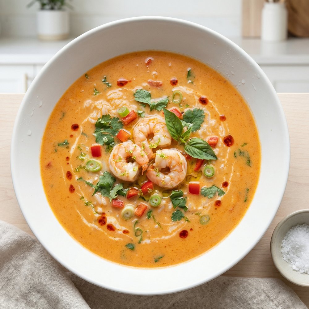 Red Curry Coconut Soup with Shrimp