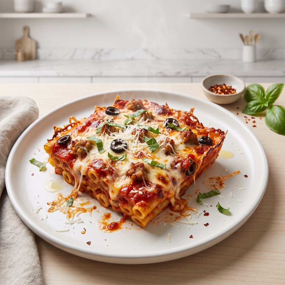 Three-Cheese Baked Ziti with Italian Sausage