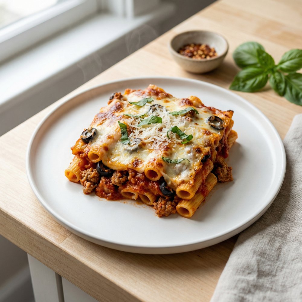 Three-Cheese Baked Ziti with Italian Sausage