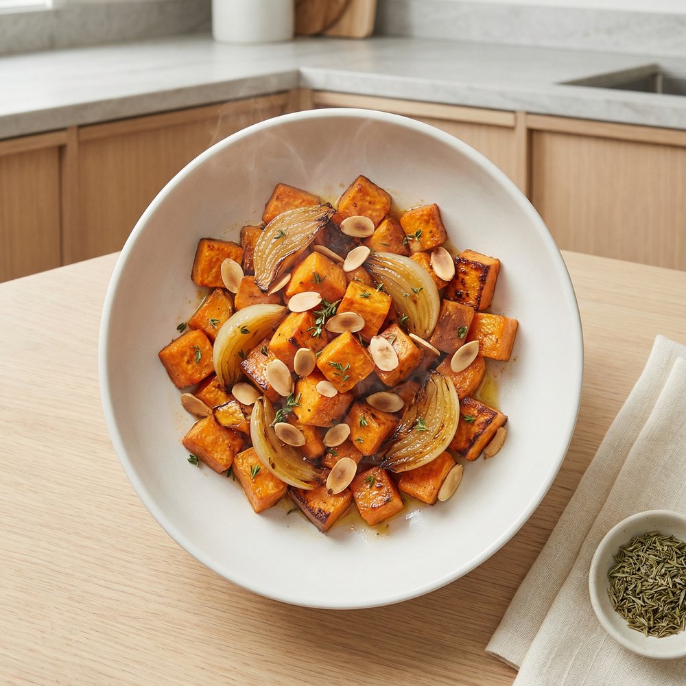 Baked Sweet Potatoes with Caramelized Onions