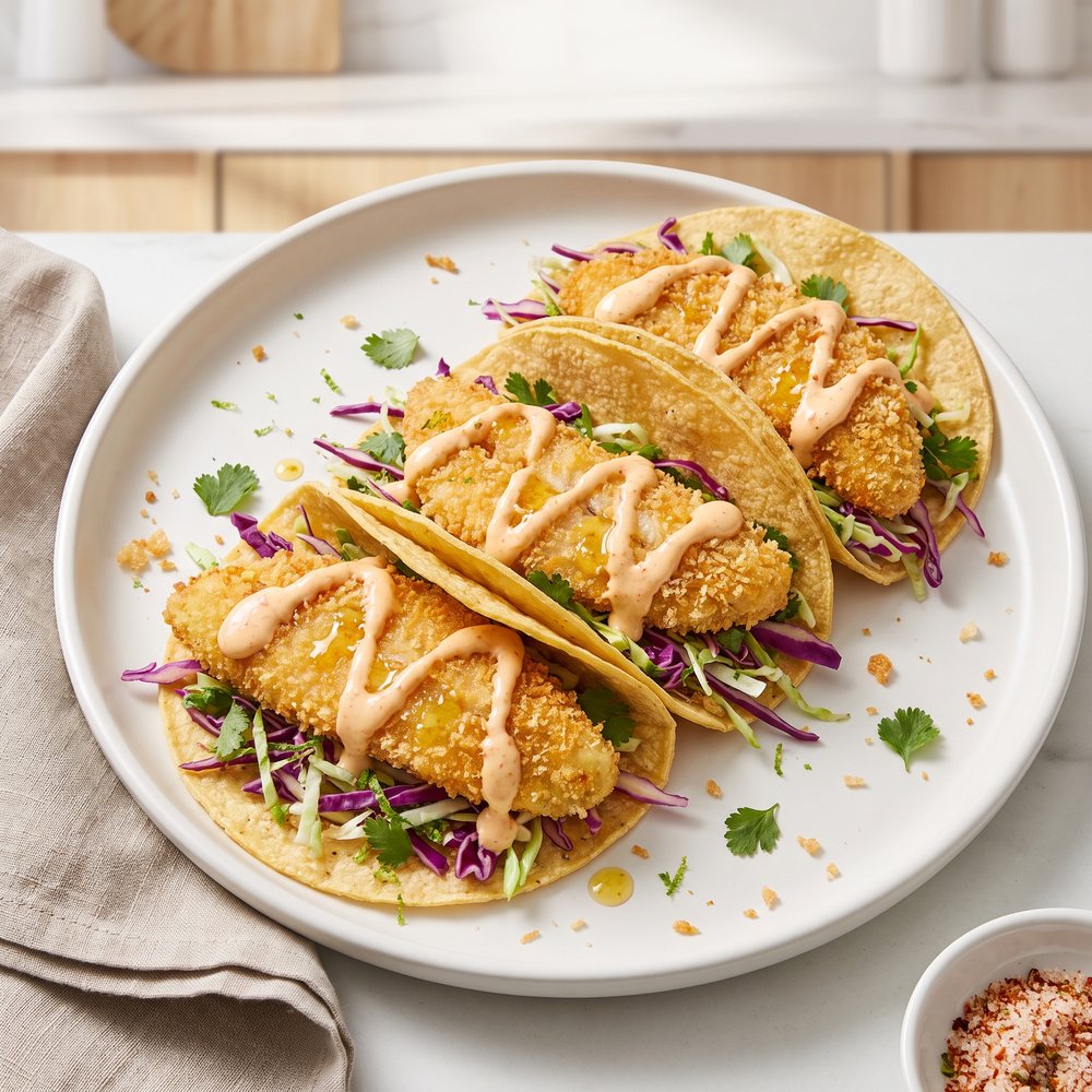 Tilapia Tacos with Honey-Cumin Slaw and Chipotle Mayo
