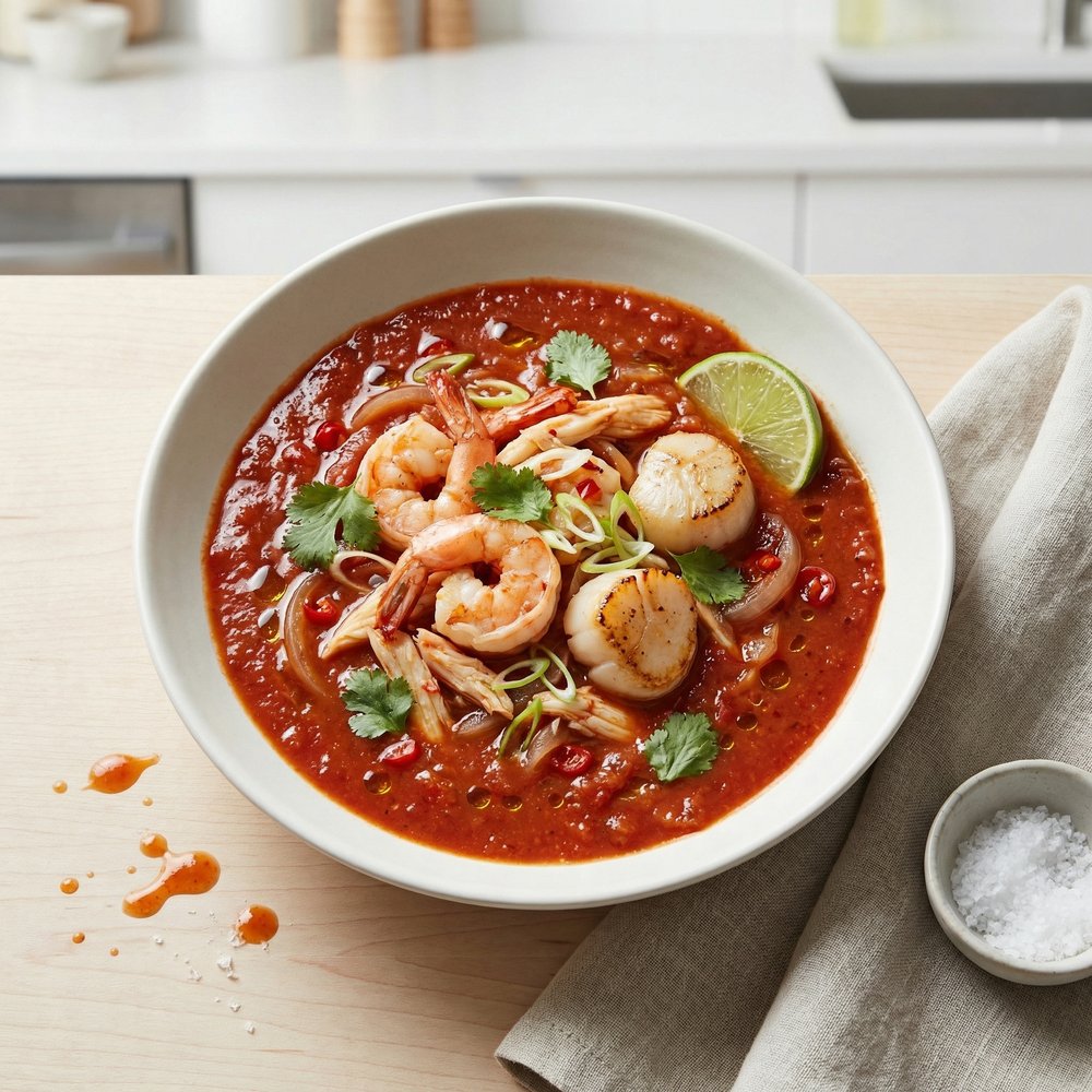 Hearty Seafood Chili with Shrimp, Crab, and Scallops