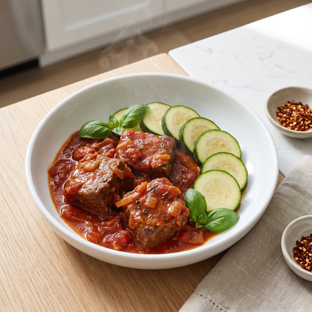 Tomato-Braised Cube Steaks with Zucchini