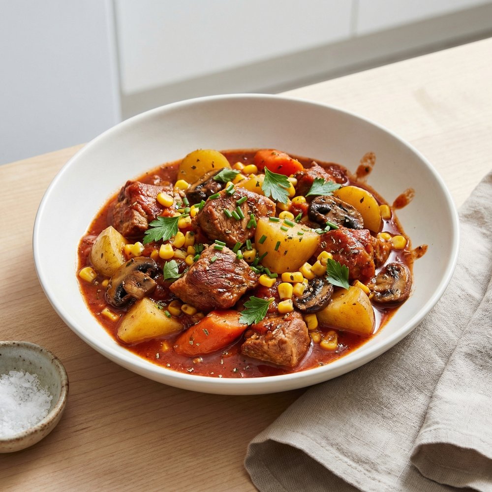 Hearty Pork Stew in a Dutch Oven