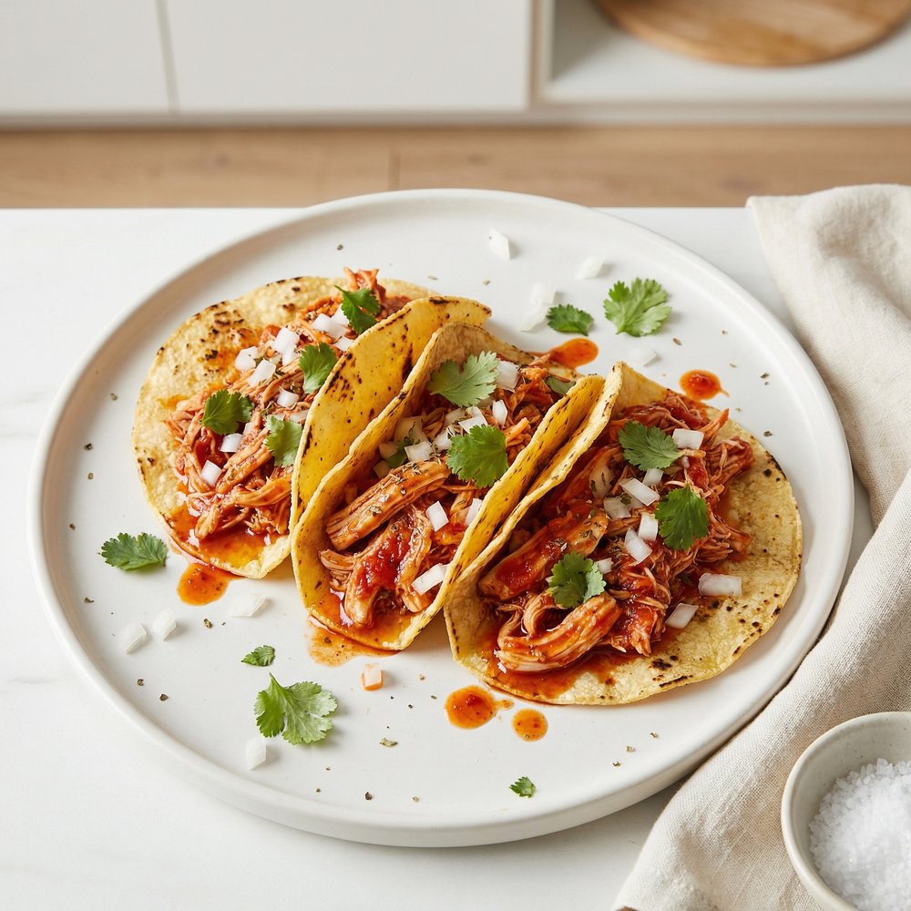 Tomato-Braised Shredded Chicken Tacos