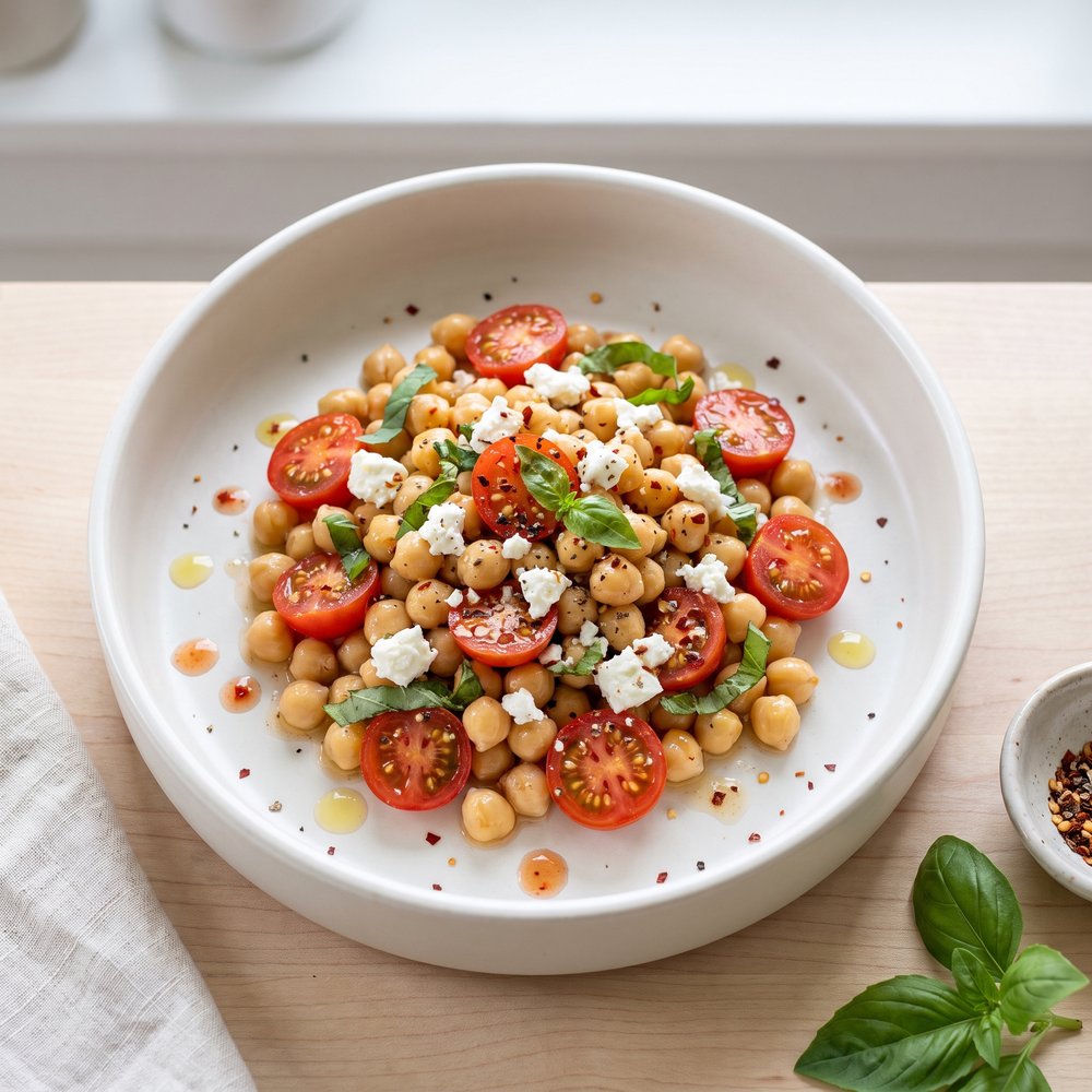 Tomato Basil Chickpea Salad with Feta