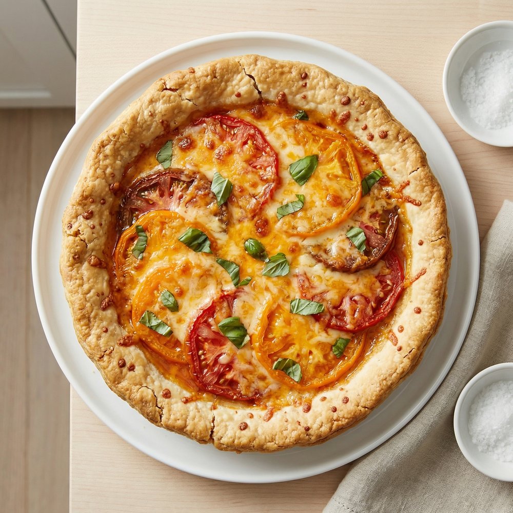 Heirloom Tomato and Basil Cheese Pie